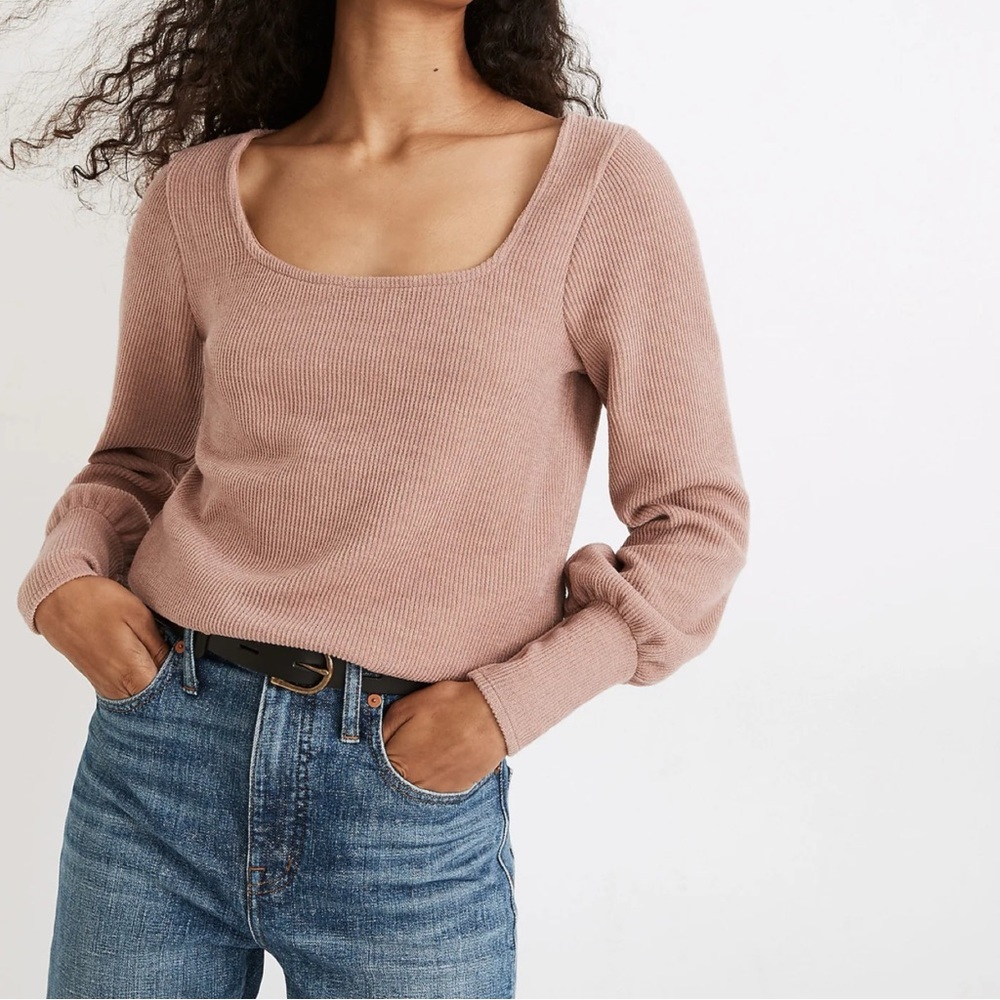 Madewell Ottoman Rib Square Neck Top Blouse, size Medium
